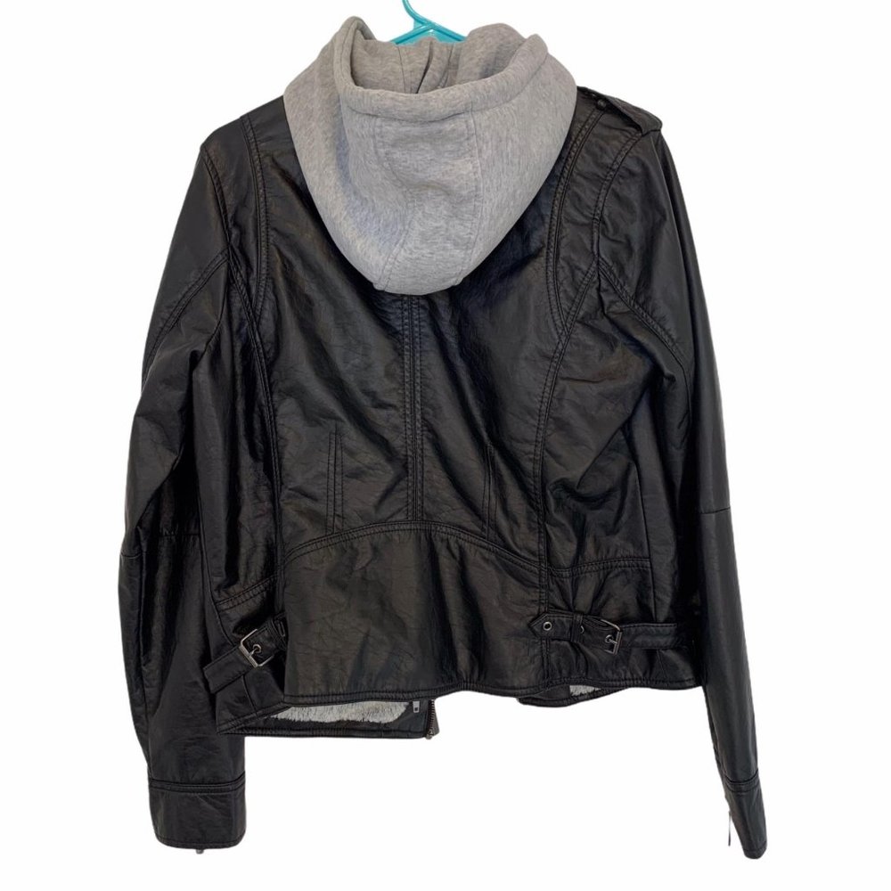 Jou Jou Juniors Hooded Faux-Leather Moto Jacket XL - Picture 3 of 10